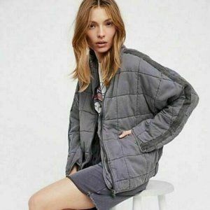 Free People Dolman Quilted Knit Jacket in Grey Carbon/blue Small